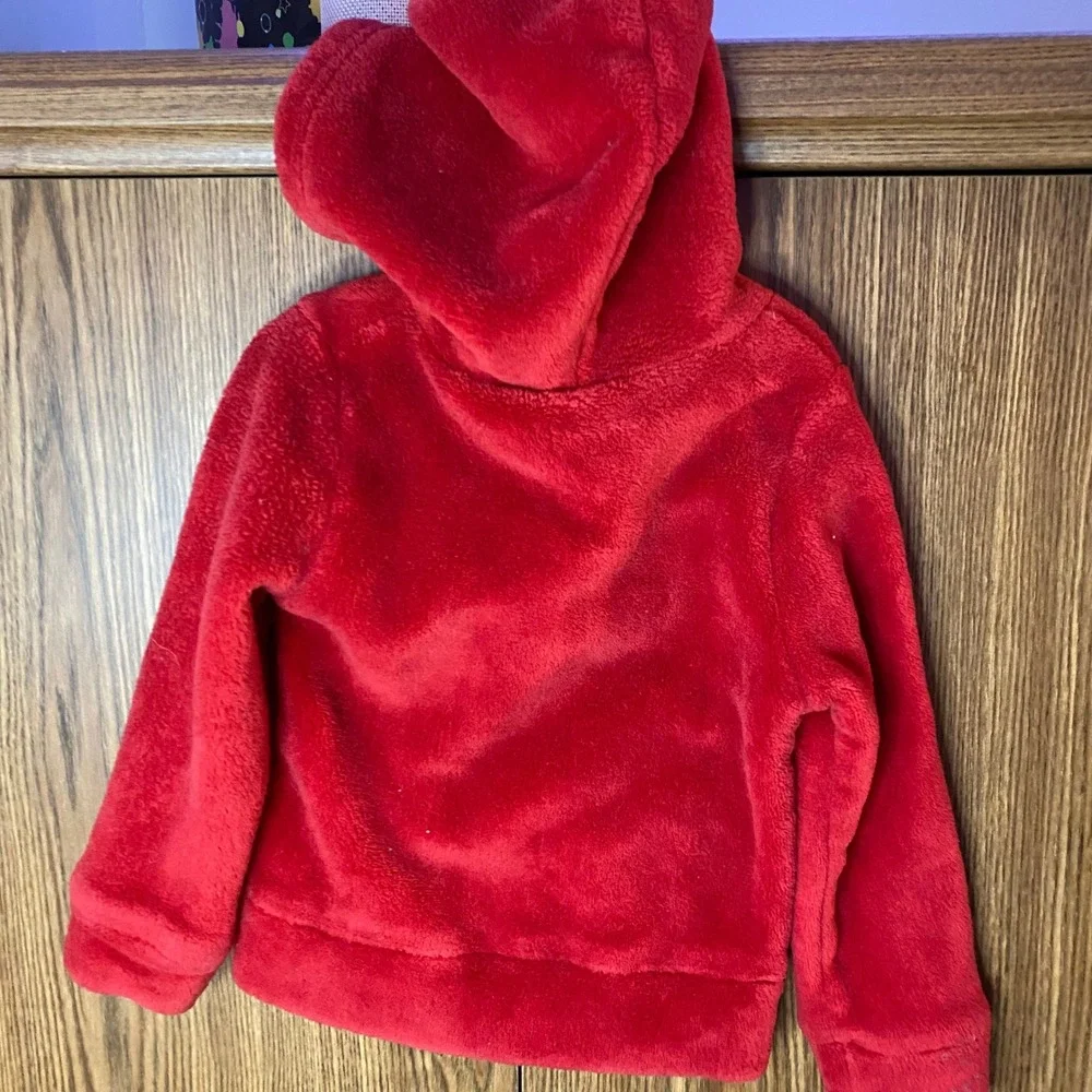 Disney Minnie Mouse Hoodie Kids 3T Red Fleece Polka Dot Bow Zip Up Sweatshirt